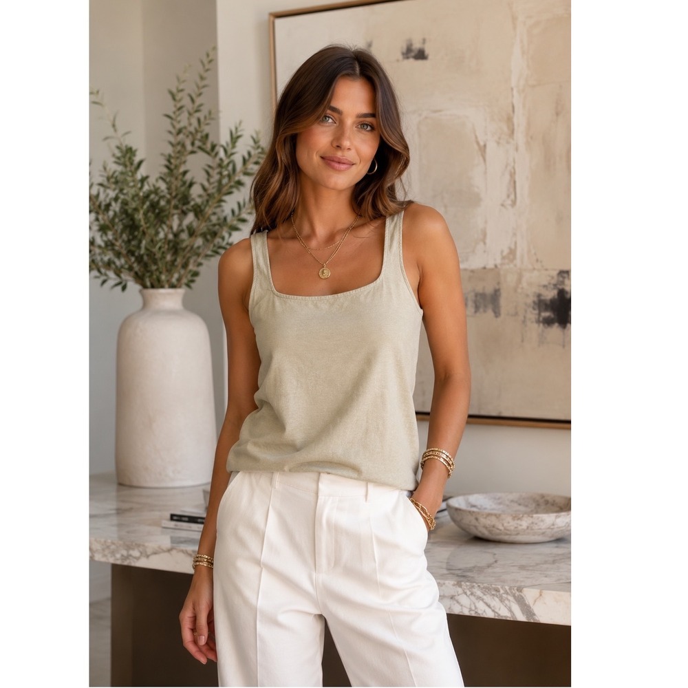 Express Linen Tank Women S Cream NWT Coastal Minimalist Quiet‎ Luxury
